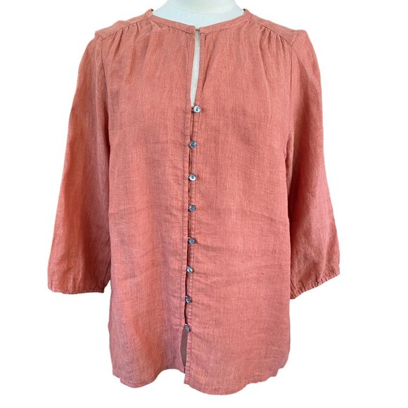 Pure J Jill Linen Button Front Shirt Long Sleeve Rust Countryside Lagenlook Sz M - Picture 2 of 16